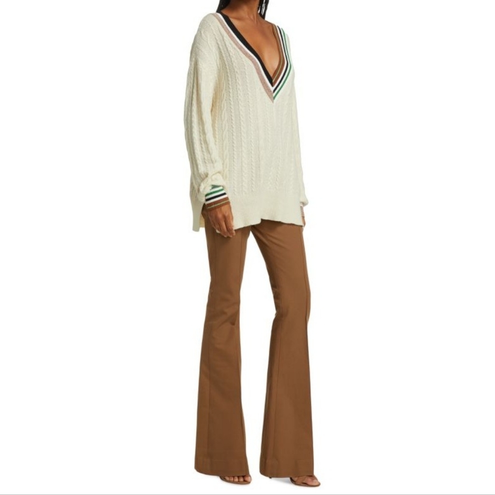 Pre-Loved Veronica Beard Rory Cream Cable-Knit V-Neck Sweater